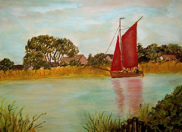 Zeesboot auf dem Bodden, gemalt von Inge-Lore Bertow